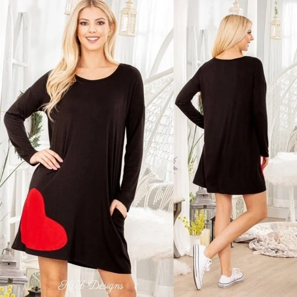 LAST 2! Very Soft Heart Patch Black Pocket Dress! - Picture 11 of 12